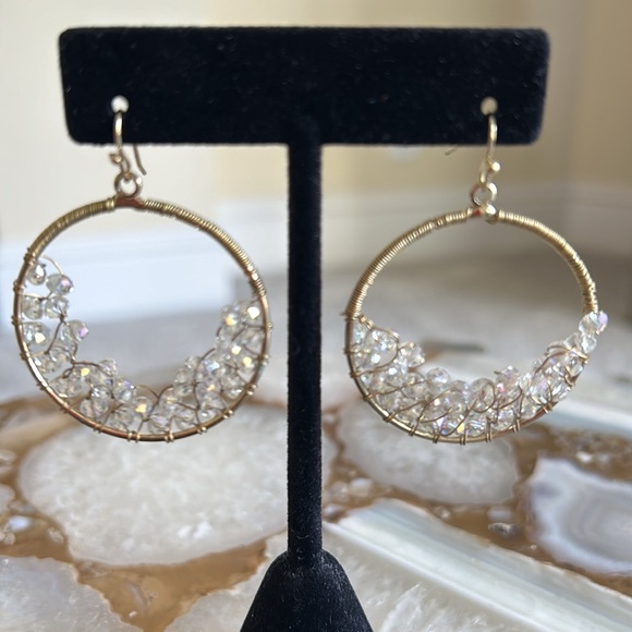 Iridescent Crystal Wrapped Hoop Earrings-Boutique - Picture 5 of 6